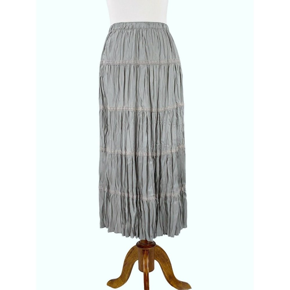 GARNET HILL Gray Crinkle Silk Peasant Skirt 12